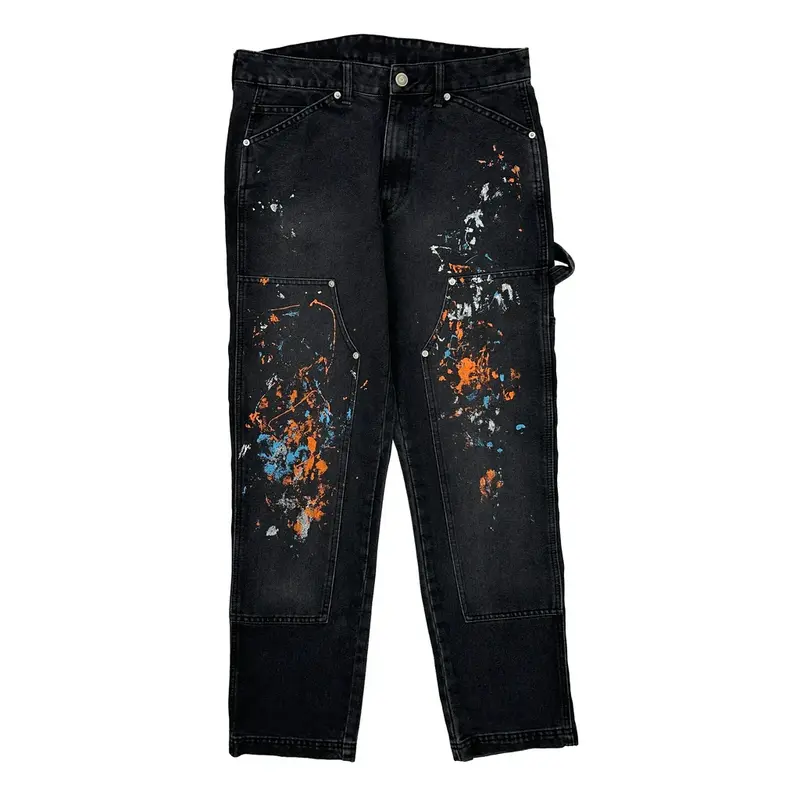 Paint Splattered No Boundaries Double Knee Carpenter Trousers - 32? Waist Black Cotton Blend