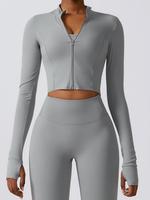 Women's Solid Zip Up High Neck Sports Crop Jacket, Quick Drying Long Sleeve Zip Front Outerwear for Yoga Gym Tennis Picklebal...