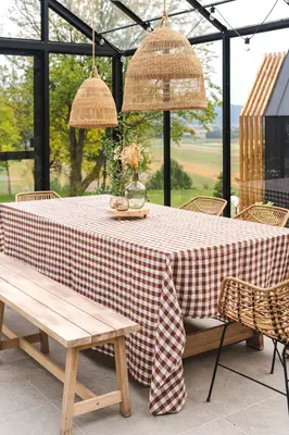 Linen tablecloth in Mocha Gingham | Size: 59x79