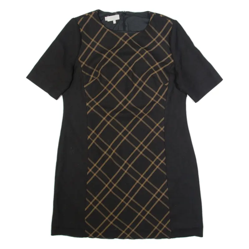 HOBBS LONDON Womens Fit & Flare Dress Black Plaid Short Sleeve Knee Length L