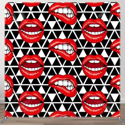 Aperturee Red Lipstick Black White Plaid Party Backdrop Cover - Aperturee