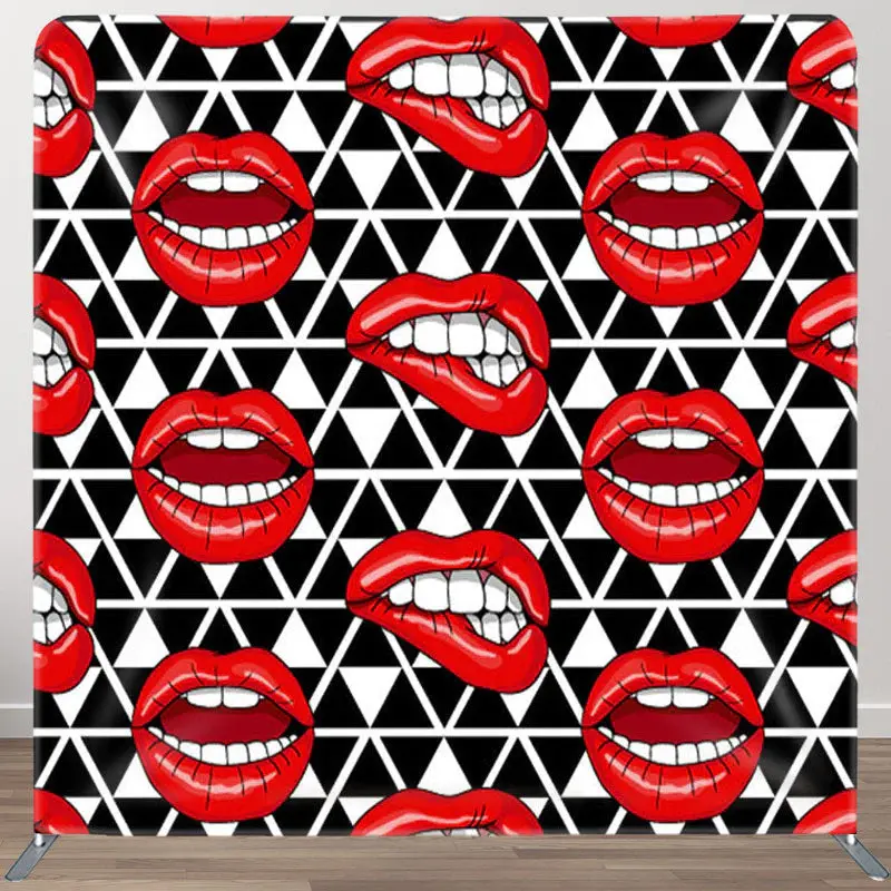 Aperturee Red Lipstick Black White Plaid Party Backdrop Cover - Aperturee