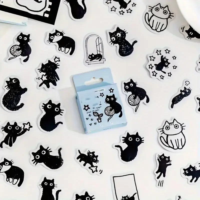 Cute Cartoon Cat Pattern Sticker, 45pcs/Box Self Adhesive Decor Paper, DIY Decorative Sticker for Gift Greeting Card Water Bo...