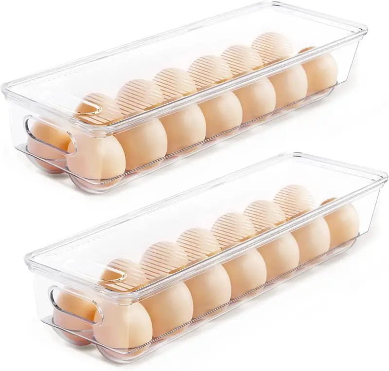 2 PCS Egg Container for Refrigerator, 14 Egg Organizer Holder for Refrigerator organization, Clear Stackable Egg Tray, Plasti...