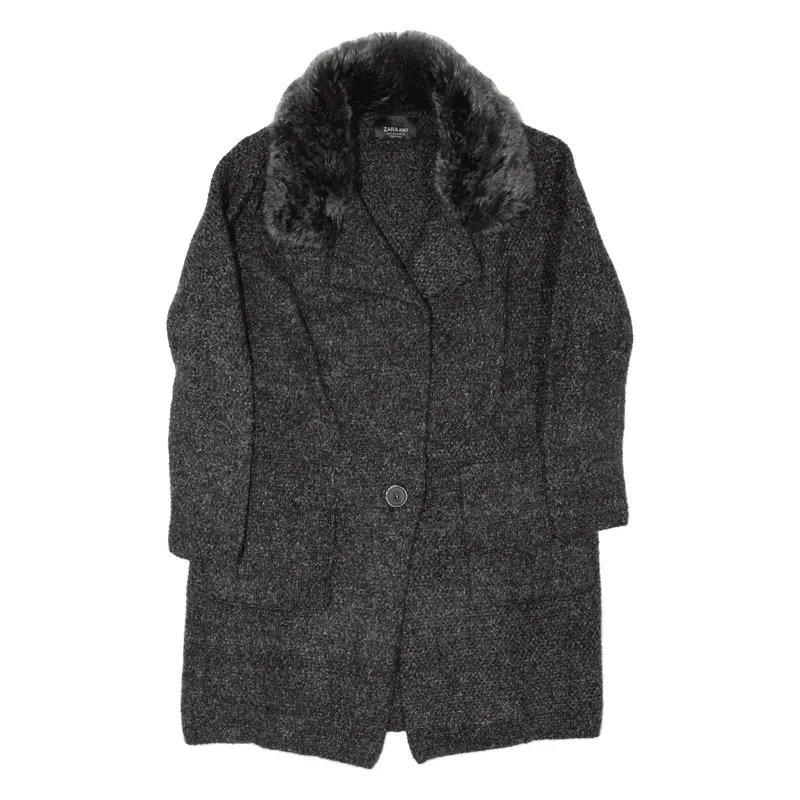 ZARA Faux Fur Knit Jacket Grey Womens S