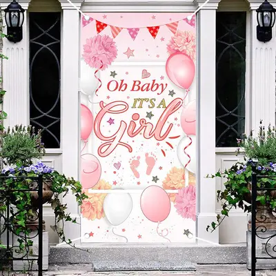 Pink Floral Balloon Girls Baby Shower Door Cover - Aperturee