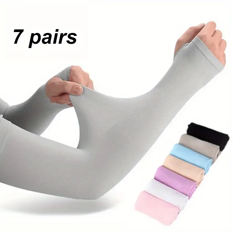 7 Pairs Sun Protection Sleeves UV Cooling Arm Men Women Sports with Thumb Hole for Driving, Golfing, Fishing, Cycling, Hiking