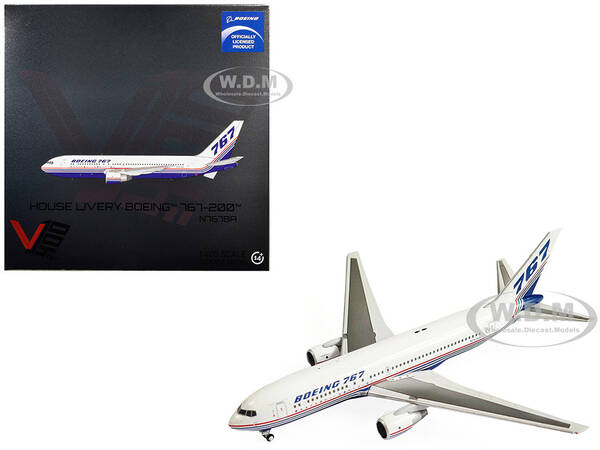 Boeing 767-200 Commercial Aircraft Boeing House Livery (N767BA) White with Blue and Red Stripes 1/400 Diecast Model Airplan...