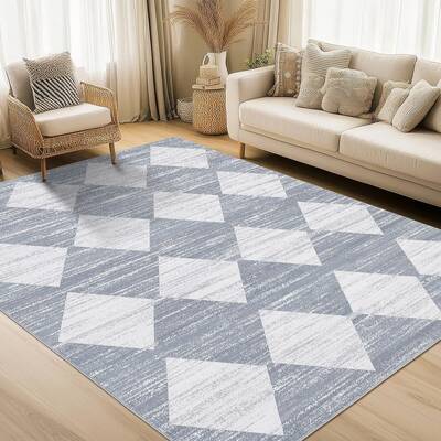 Garvee Plaid Grey 5x7 Machine Washable Area Rug - Non-Slip, Stain-Resistant - Soft Low Pile - Durable Fade-Resistant Fiber - ...