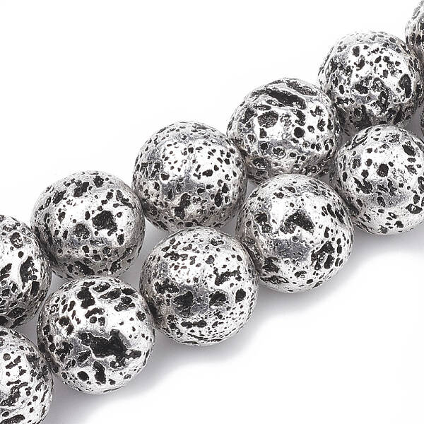 Electroplated Natural Lava Rock Beads Strands