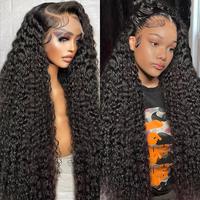 Subella 13x6 Full Lace Front Deep Wave Wig 200% Density Natural Black Color Human Hair HD Transparent Lace Pre Bleached Knots...