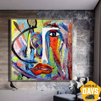 Creative Face Oil Painting Colorful Modern Paintings On Canvas Abstract Wall Art for Home Decor | COLORS OF THE SOUL 32"...