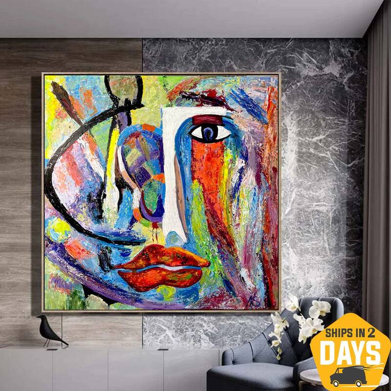 Creative Face Oil Painting Colorful Modern Paintings On Canvas Abstract Wall Art for Home Decor | COLORS OF THE SOUL 32"...