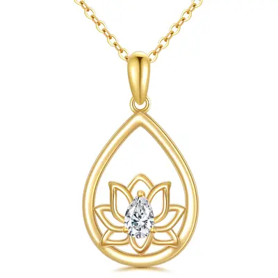 14K Gold Pear Cut Cubic Zirconia Lotus & Grandmother & Mother & Sisters Pendant Necklace