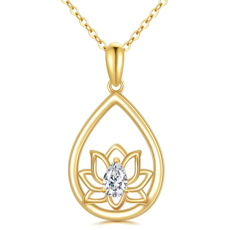 14K Gold Pear Cut Cubic Zirconia Lotus & Grandmother & Mother & Sisters Pendant Necklace