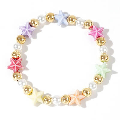 Random Color Acrylic Five-pointed Star Pearl Copper Bead Bracelet Sweet Lady Jewelry
