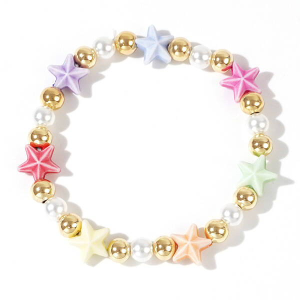 Random Color Acrylic Five-pointed Star Pearl Copper Bead Bracelet Sweet Lady Jewelry