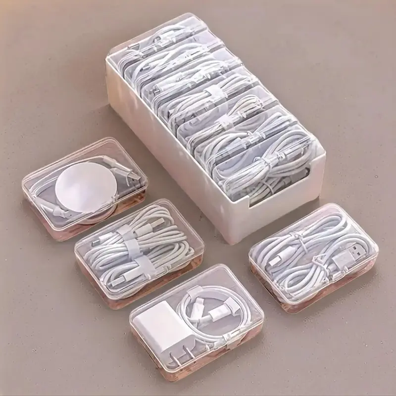 Cable Management Box, 1 Set Cable Organizer Including 7 Counts Flip Style Small Boxes & 1 Count Large Box, Wireless Chargeabl...