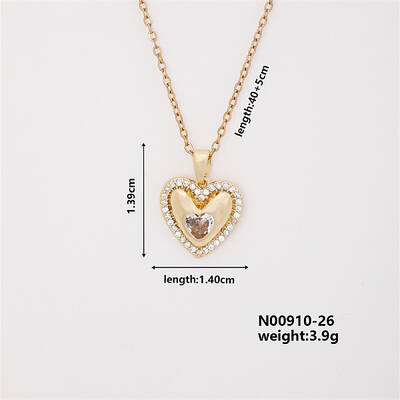 Vintage Heart-shaped Brass Micro Pave Clear Cubic Zirconia Pendant Necklaces