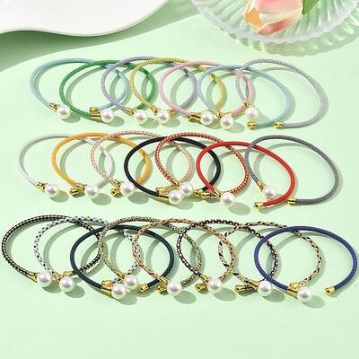 Steel Wire Ring & Copper Buckle & Plastic Pearl Bangles