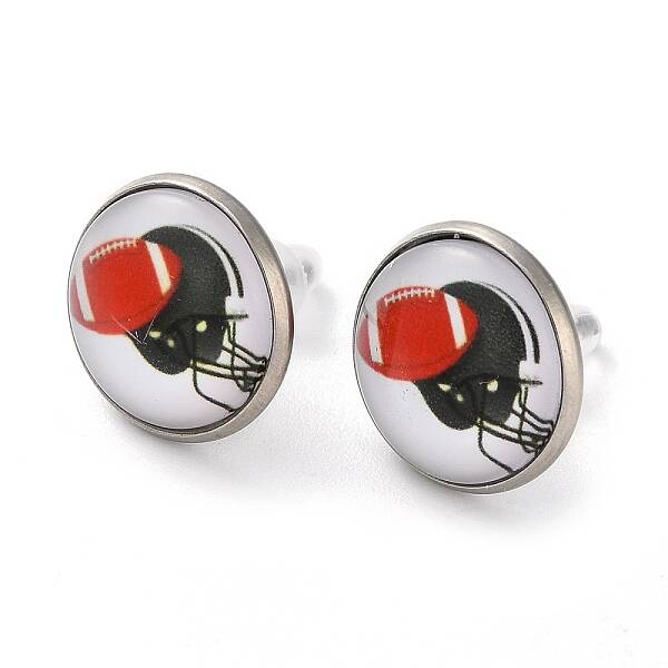 Sport Balls Glass & 304 Stainless Steel Stud Earrings for Women