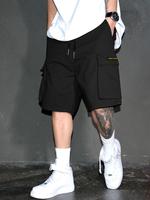 Men's Loose Solid Pocket Drawstring Waist Cargo Shorts, Street Fashion Casual Shorts for Daily Outdoor Wear, Woven Bottoms fo...