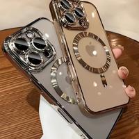 Luxury Magnetic Wireless Charging ElectroplatedTransparent Phone Case, Full Lens Cover, Ultra-thin SoftTPU Shockproof Transpa...