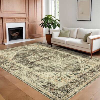 Garvee 5x7 Washable Area Rug Vintage Rug Traditional Floor Cover Foldable Soft Rug Kitchen Accent Rug Indoor Distressed Non S...