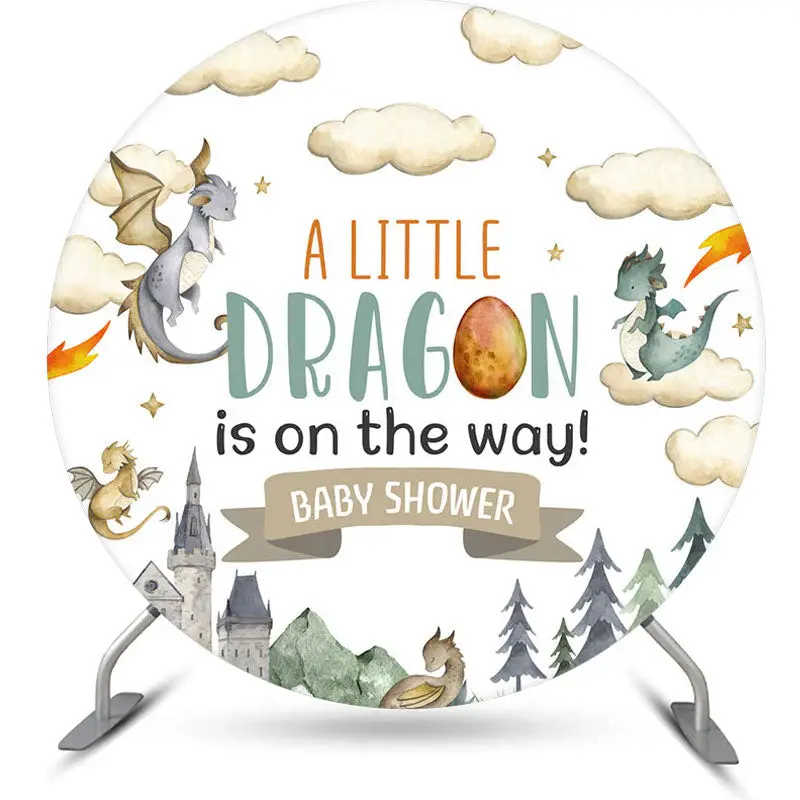 Aperturee A Little Dragon Castle Round Baby Shower Backdrop | Circle Background For Party | Round Backdrop Fabric Cover | Rou...