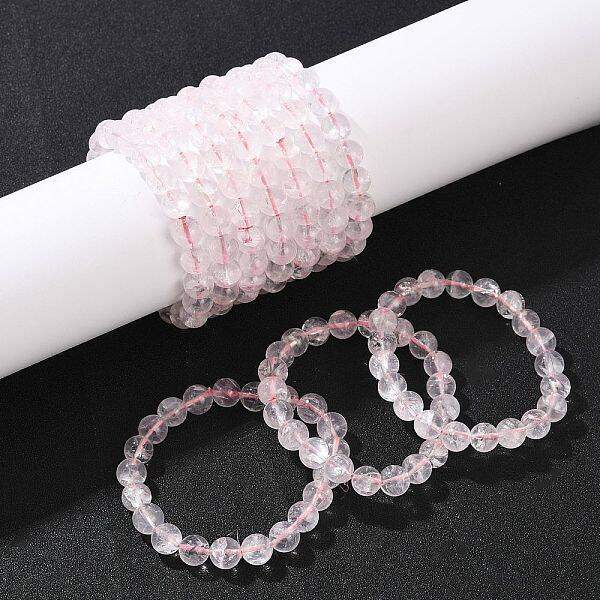 Natural Rose Quarts Round Beads Stretch Bracelets for Women