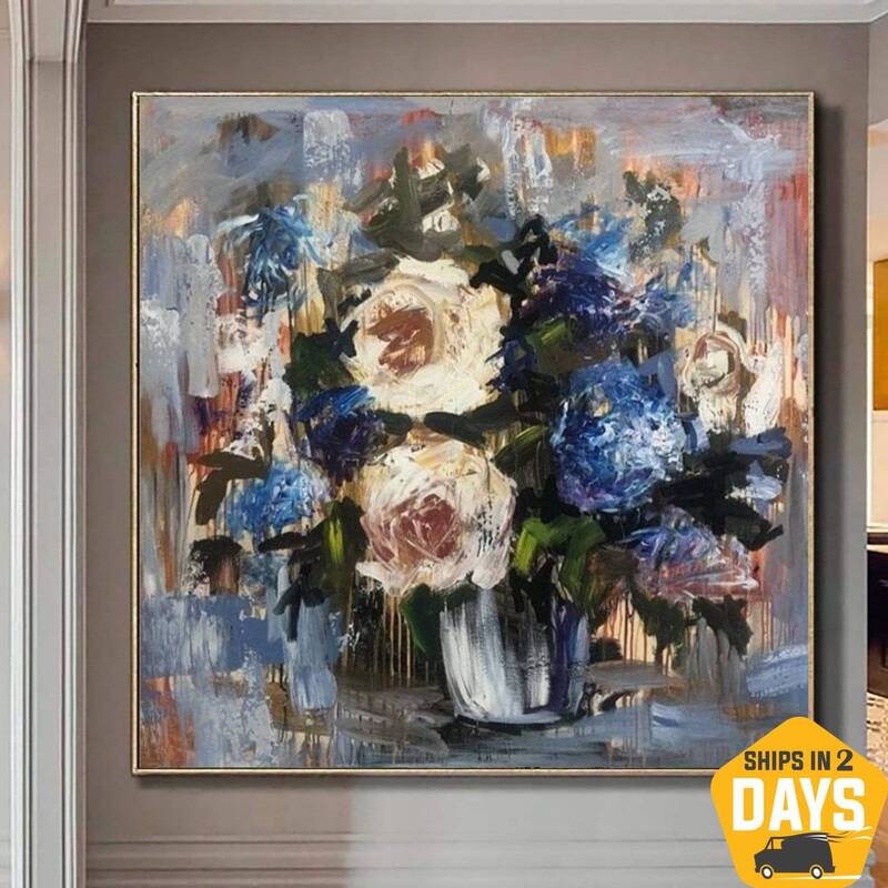 Large Abstract Flowers Bouquet Paintings On Canvas Original Acrylic Fine Art Modern Wall Art | FLOWERS BOUQUET FOR BELOVED 46...