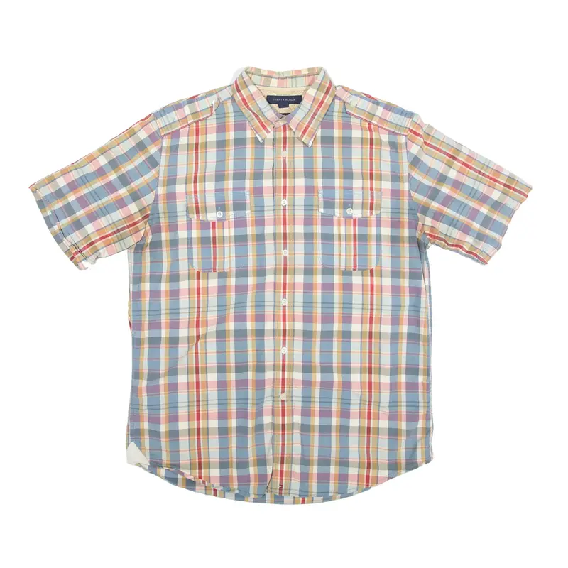 TOMMY HILFIGER Shirt Blue Check Short Sleeve Mens L