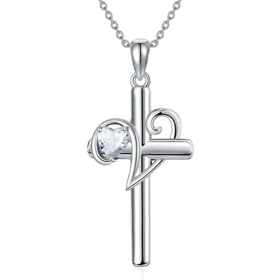 Sterling Silver Cubic Zirconia Cross Pendant Necklace