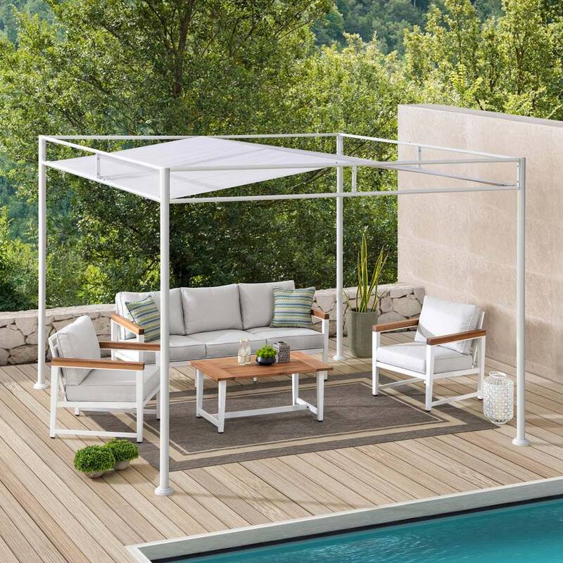 SUNJOY 10x10 Darkeford Metal Pergola with Sling Fabric Canopy - White
