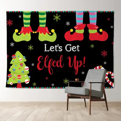 Aperturee Lets Get Elfed Up Snowflake Christmas Backdrop