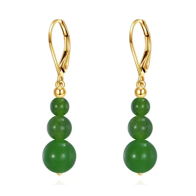 14K Gold Green Jade Drop Earrings