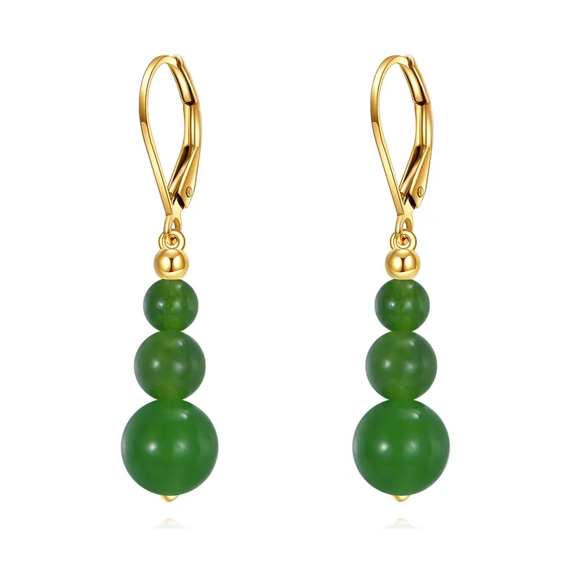 14K Gold Green Jade Drop Earrings