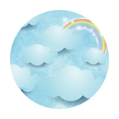 Aperturee Rainbow Glitter Blue Cloud Round Backdrops For Baby Shower | Round Backdrop Baby Shower | Round Party Backdrop | Cu...