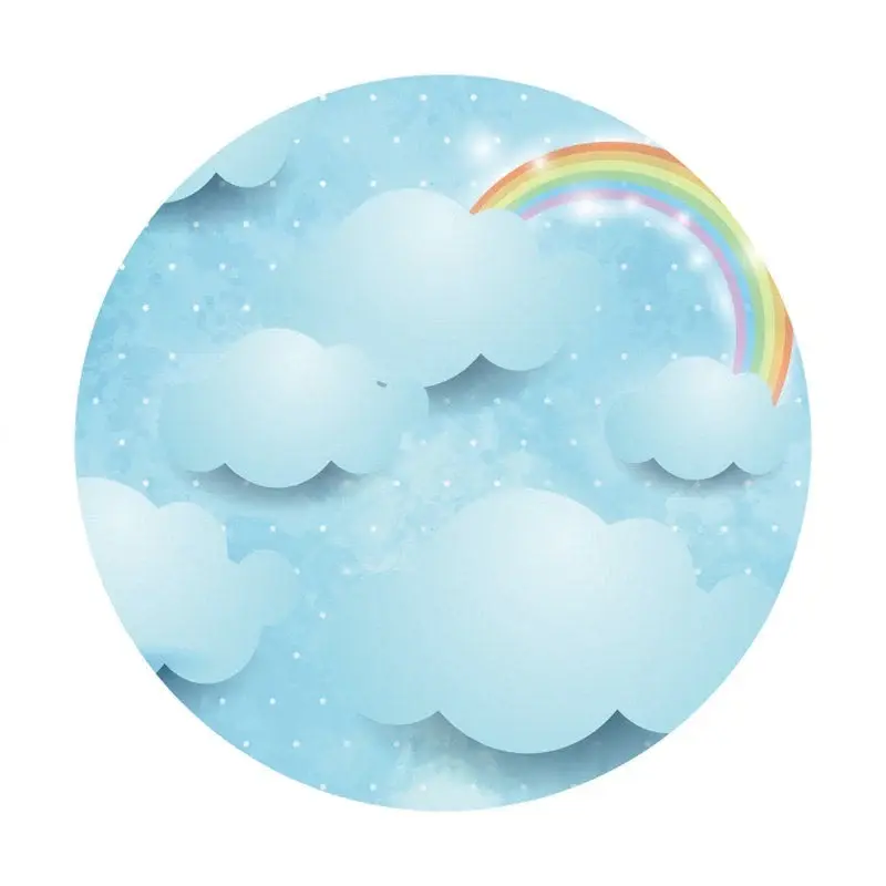 Aperturee Rainbow Glitter Blue Cloud Round Backdrops For Baby Shower | Round Backdrop Baby Shower | Round Party Backdrop | Cu...