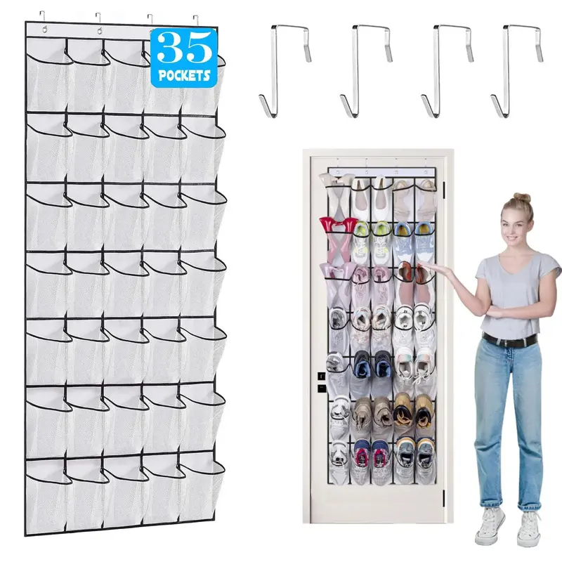Shoe Storage Bag, Large Capacity Door Back Shoe Storage Hanging Bag with Hooks, Hanging  Storage Organizer,  Clear Mesh Shoe ...