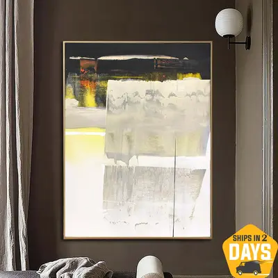 Large Original Abstract Black And White Paintings On Canvas Minimalist Oil Painting Hand Painted Art Textured Wall Decor | WH...