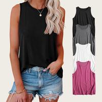 Holafish Summer Basic Tank Tops for Women Plain Round Neck Sleeveles T Shirts Fitted Breathable Workout Racerback Soft Beach ...