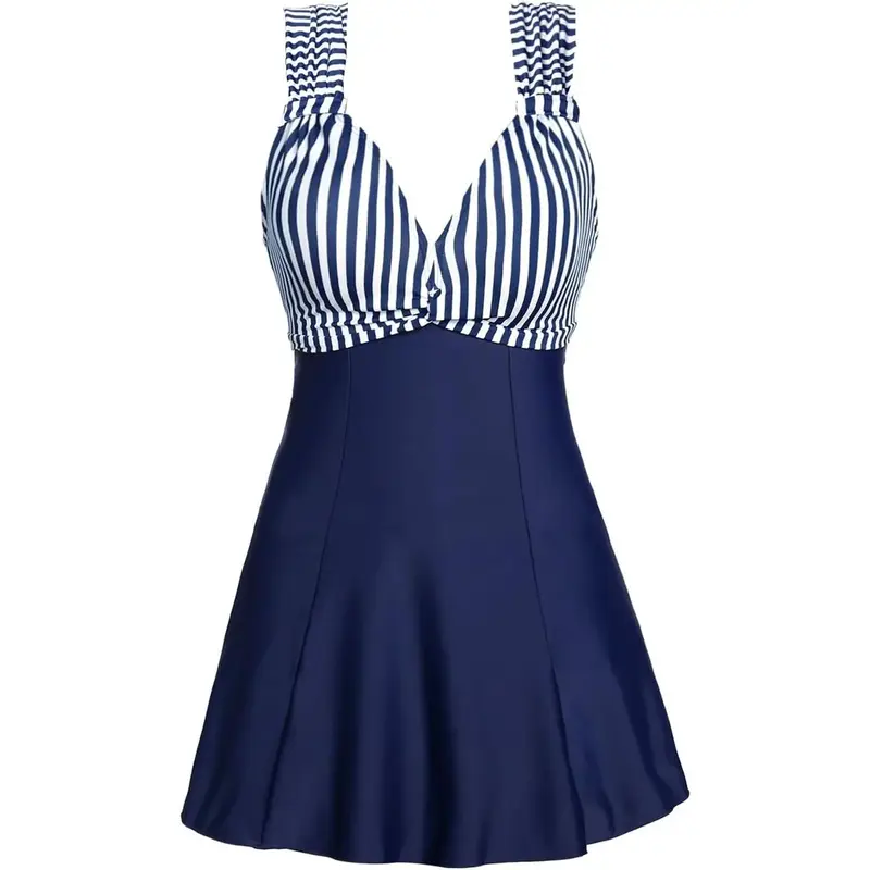 Women's One Piece High Waist Printing Swim Dress Padded Swimwear