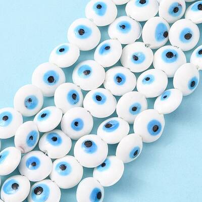 Flat Round Evil Eye Lampwork Bead Strands