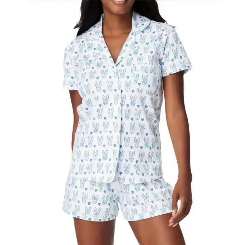 Womens Pajamas Set, 2PCS Button Down Vacation Monkey Beach Shorts Set Y2k Loungewear Pjs for Birthday Valentines Gift