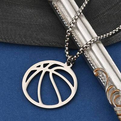 201 Stainless Steel Laser Cut Basketball Pendant Box Chain Necklaces for Women Men