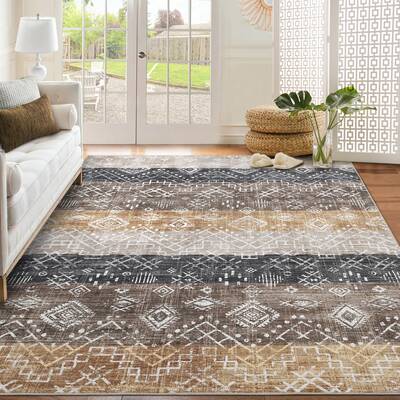 Garvee Boho Brown 5x7 Rug Living Room Rugs Washable Rug Bedroom Rug Throw Rug Soft Tribal Rug Neutral Geometric Rug Modern Ru...