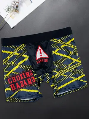 Men's All Over Print Contrast Tape Boxer Brief, Slim Casual Comfy Breathable Boxer Brief for Daily Wear, Underwear for Men