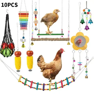 Random Color Chicken Swing & Feeder Net, 10pcs/set Chicken Swing & Feeder Net Bird Grinding Teeth Toy, Farm Animal & Poultry ...
