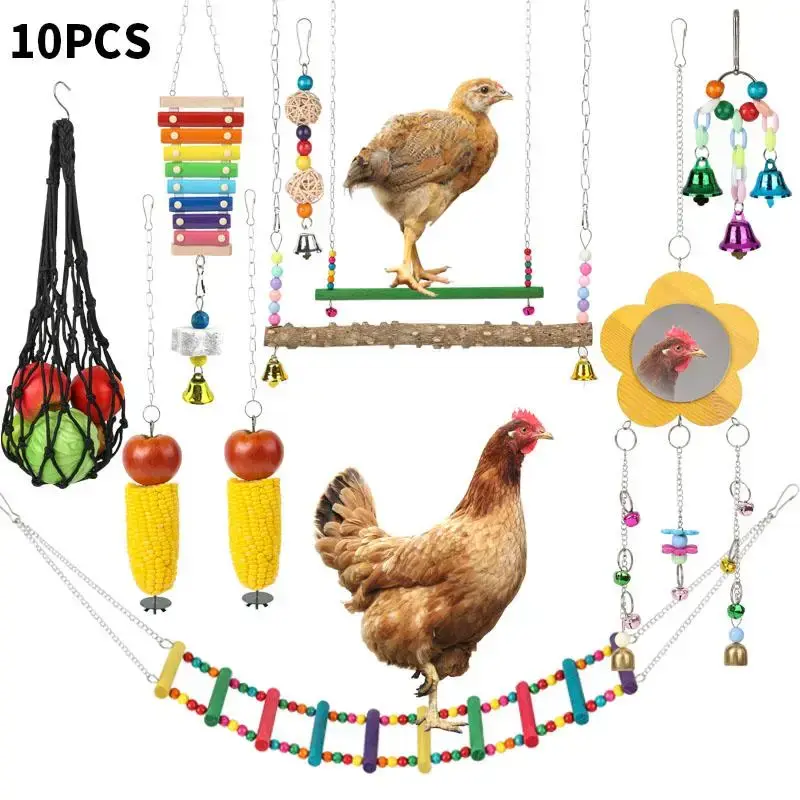 Random Color Chicken Swing & Feeder Net, 10pcs/set Chicken Swing & Feeder Net Bird Grinding Teeth Toy, Farm Animal & Poultry ...